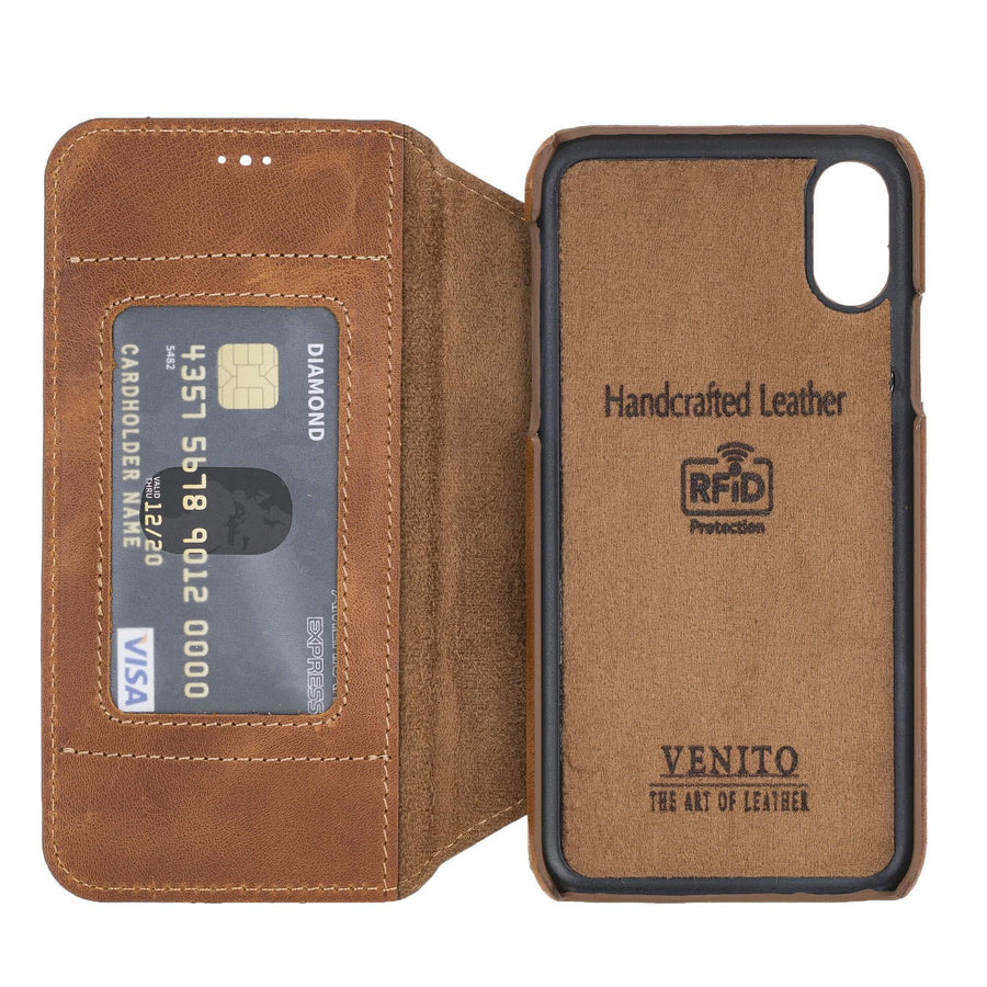Venice Luxury Brown Leather iPhone X Slim Wallet Case with Card Holder - Venito - 5