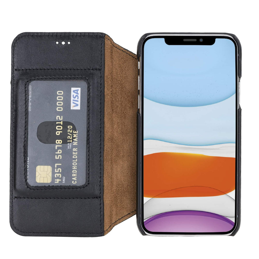 Venice Luxury Black Leather iPhone X Slim Wallet Case with Card Holder - Venito - 1