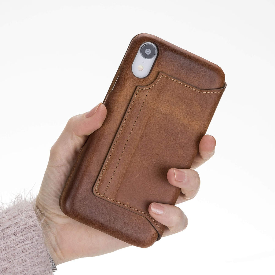 Venice Luxury Brown Leather iPhone XR Slim Wallet Case with Card Holder - Venito - 3