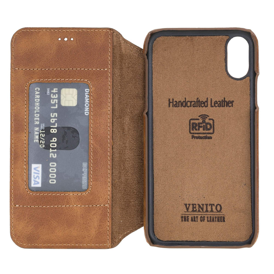 Venice Luxury Brown Leather iPhone XR Slim Wallet Case with Card Holder - Venito - 5