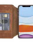 Venice Luxury Brown Leather iPhone XS Slim Wallet Case with Card Holder - Venito - 1