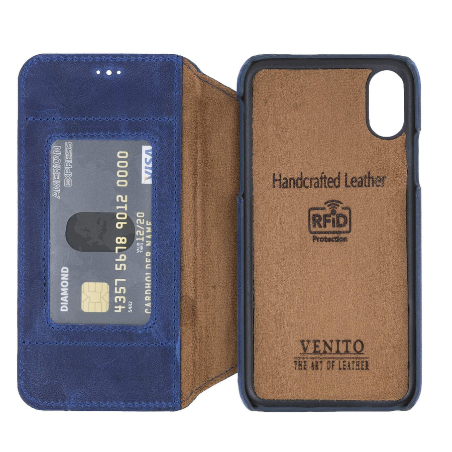Venice Luxury Blue Leather iPhone XS Slim Wallet Case with Card Holder - Venito - 5