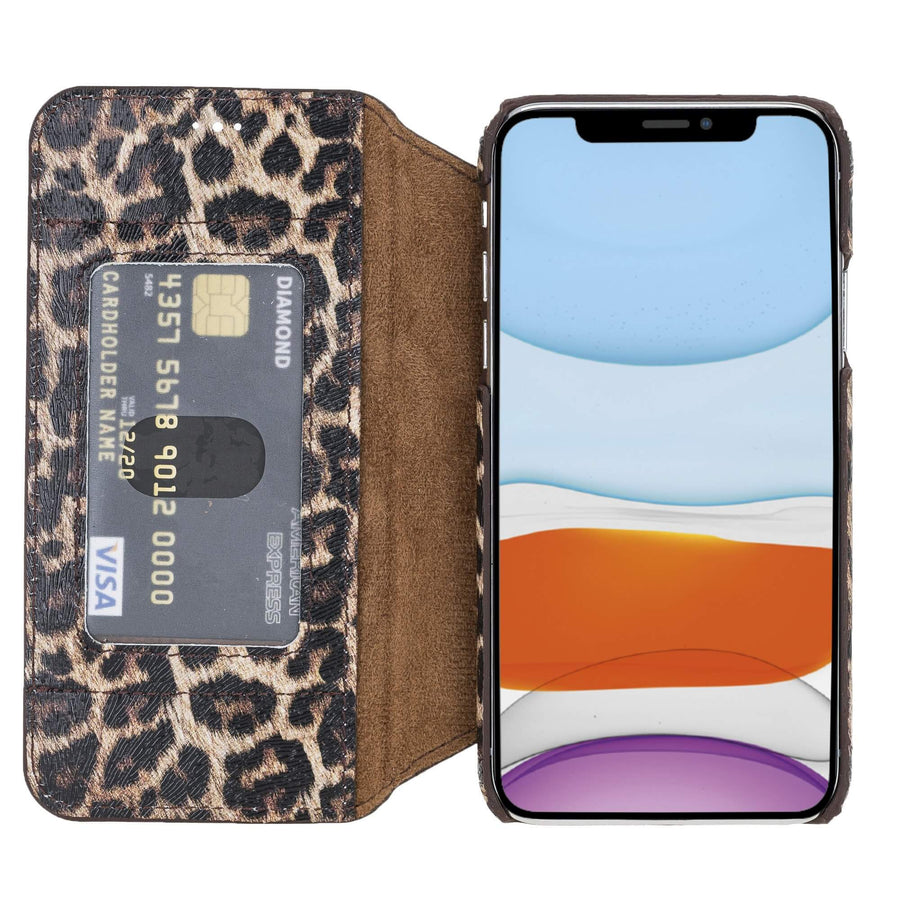 Venice Luxury Leopard Leather iPhone XS Slim Wallet Case with Card Holder - Venito - 1
