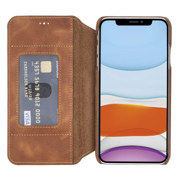 Venice Luxury Brown Leather iPhone XS Max Slim Wallet Case with Card Holder - Venito - 1