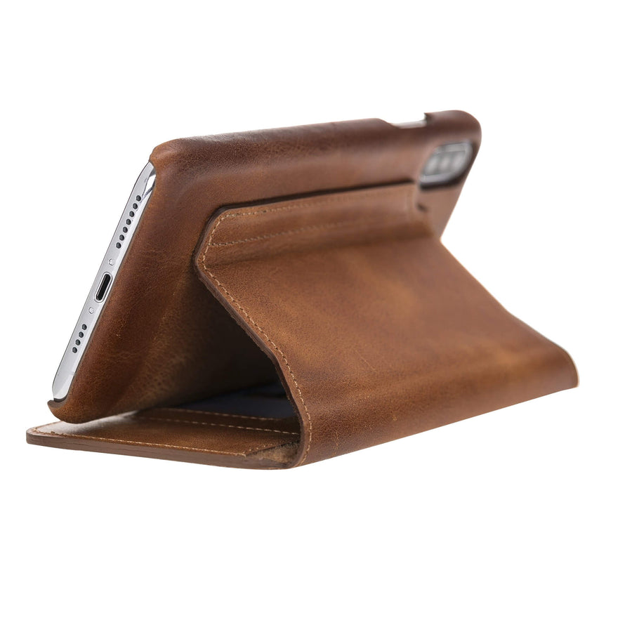 Venice Luxury Brown Leather iPhone XS Max Slim Wallet Case with Card Holder - Venito - 2
