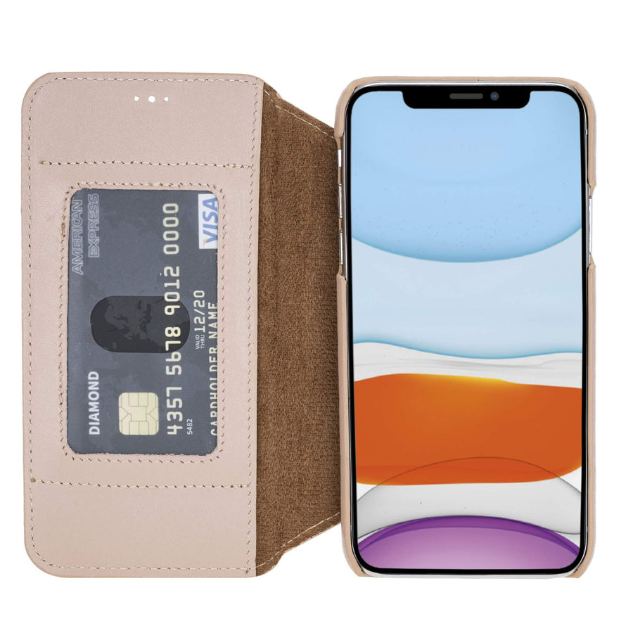 Venice Luxury Pink Leather iPhone XS Slim Wallet Case with Card Holder - Venito - 1