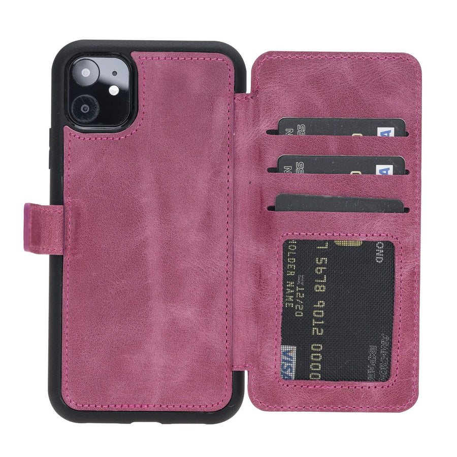 Verona Luxury Pink Leather iPhone 11 Flip-Back Wallet Case with Card Holder - Venito - 1
