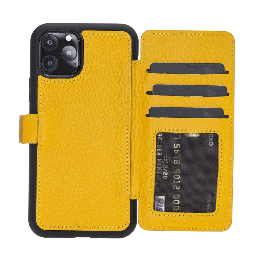 Verona Luxury Yellow Leather iPhone 11 Pro Flip-Back Wallet Case with Card Holder - Venito - 1