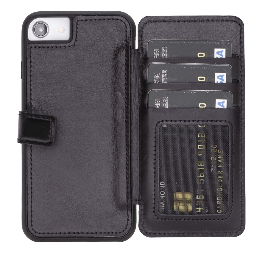 Verona Luxury Black Leather iPhone 7 Flip-Back Wallet Case with Card Holder - Venito - 1