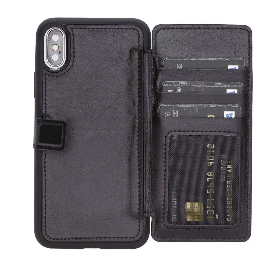 Verona Luxury Black Leather iPhone X Flip-Back Wallet Case with Card Holder - Venito - 1