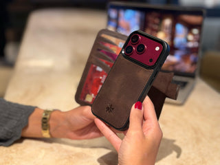 iPhone 18 Pro in a Coffee Brown Ravenna leather wallet case