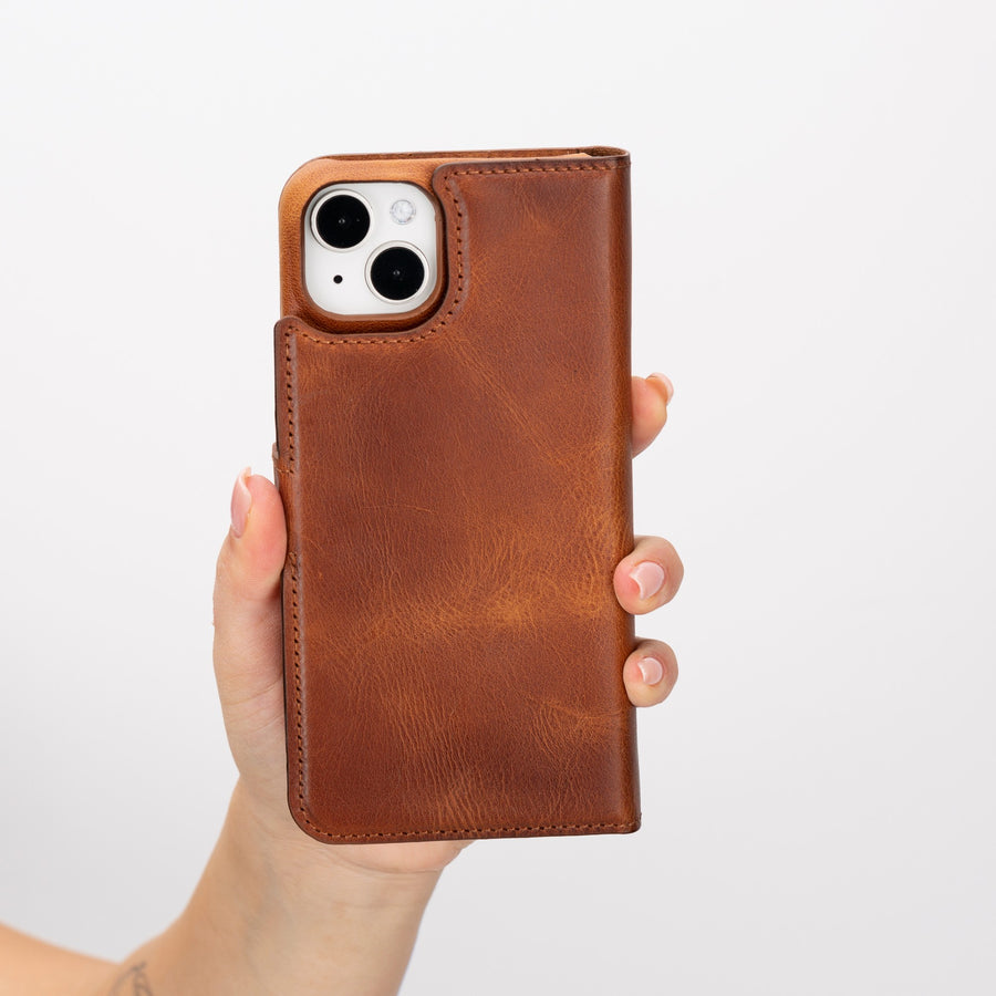 iphone 15 plus florence leather wallet phone case antique brown 09