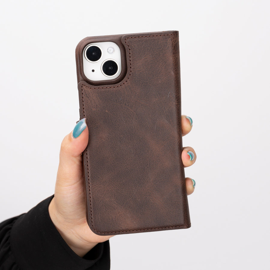 iphone 15 plus florence leather wallet phone case coffee brown 09