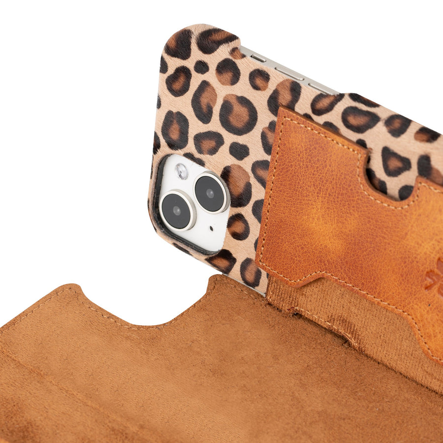 iphone 15 plus florence leather wallet phone case furry leopard 08