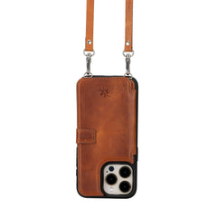 iphone 15 pro max fermo leather crossbody wallet case antique brown 05