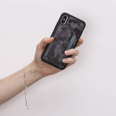 Funda tipo billetera de cuero Pisa Snap On con soporte para iPhone XS