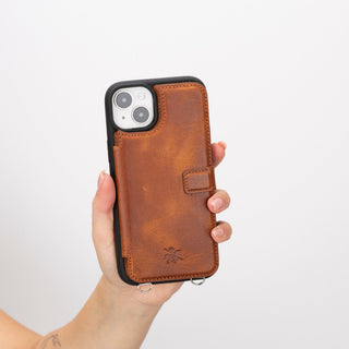 Fermo Funda de cuero para teléfono con billetera cruzada para iPhone 15 Plus