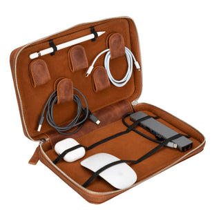 Travel Leather Cable Organizer - Brown