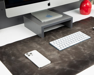 Customizable Genuine  Desk Mat - Gray / Leather