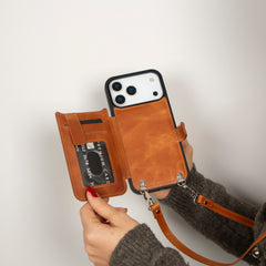 Fermo Funda de cuero para teléfono con billetera cruzada para iPhone 15 Pro
