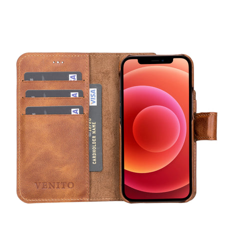 DONEDYNAMIC 2-in-1 Leather Wallet Case For IPhone 13 Mini - Detachable, Magnetic, With Card Slots (Coffee)