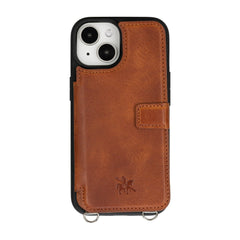 Fermo Funda de cuero para teléfono con billetera cruzada para iPhone 15