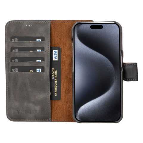 Funda tipo billetera de cuero con bloqueo RFID Florence para iPhone 15 Pro