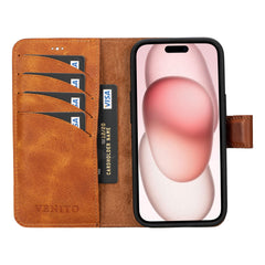 Funda tipo billetera de cuero desmontable con bloqueo RFID Ravenna para iPhone 15