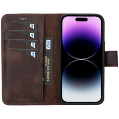Funda tipo billetera de cuero desmontable con bloqueo RFID Ravenna para iPhone 15