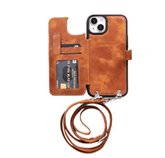 Fermo Funda de cuero para teléfono con billetera cruzada para iPhone 15