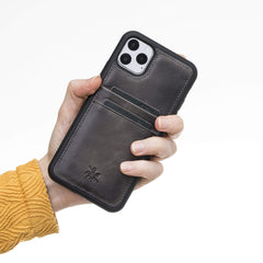 Funda tipo billetera de cuero Capri Snap On para iPhone 11 Pro Max