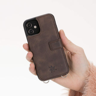 Fermo Funda de cuero para teléfono con billetera cruzada para iPhone 12 Mini