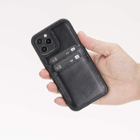 Funda tipo billetera de cuero Capri a presión para iPhone 12
