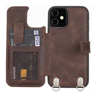 Fermo Funda de cuero para teléfono con billetera cruzada para iPhone 12 Mini