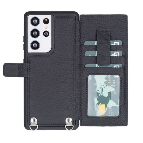 Fermo Funda de cuero para teléfono con billetera cruzada para Galaxy S21 Ultra