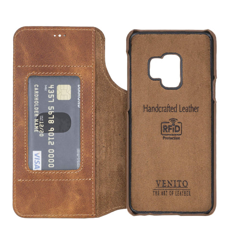 Estuche tipo billetera de cuero con bloqueo RFID Venice para Samsung Galaxy S9