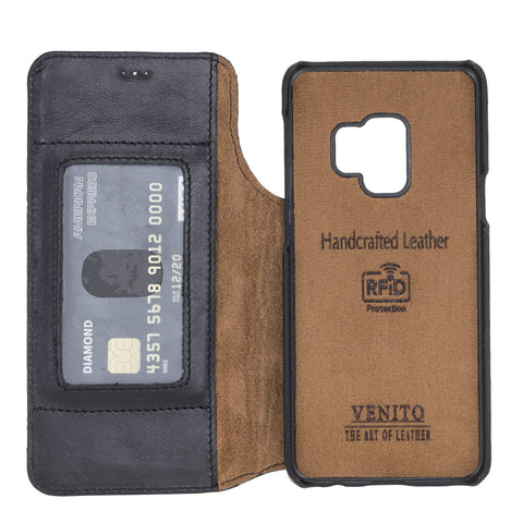 Estuche tipo billetera de cuero con bloqueo RFID Venice para Samsung Galaxy S9