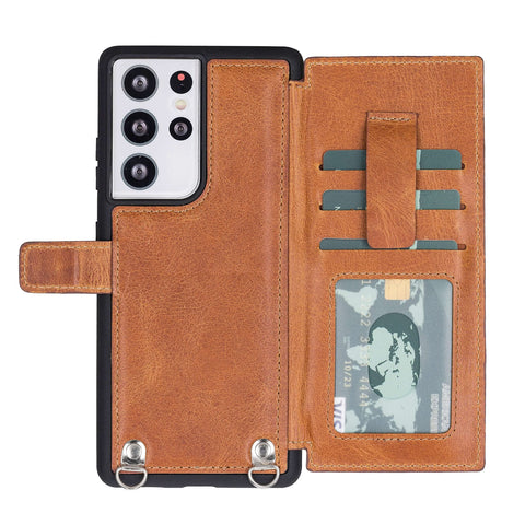 Fermo Funda de cuero para teléfono con billetera cruzada para Galaxy S21 Ultra
