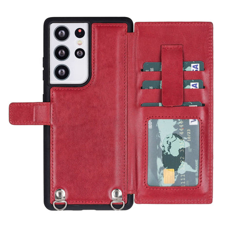 Fermo Funda de cuero para teléfono con billetera cruzada para Galaxy S21 Ultra
