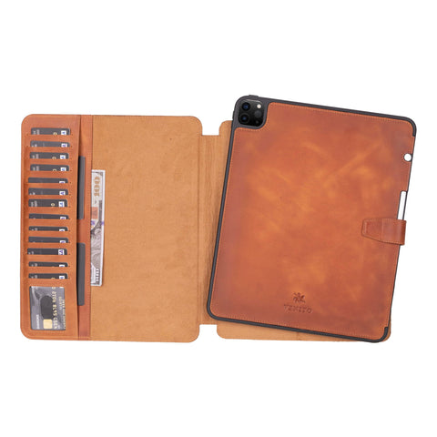 Parma Premium Leather Case for iPad Pro 13 Inch M4 (2024) with Pencil Holder, Handmade, Kickstand, Detachable Wallet, Full-Grain Leather, Compatible with Apple Pencil (USB-C), Antique Brown