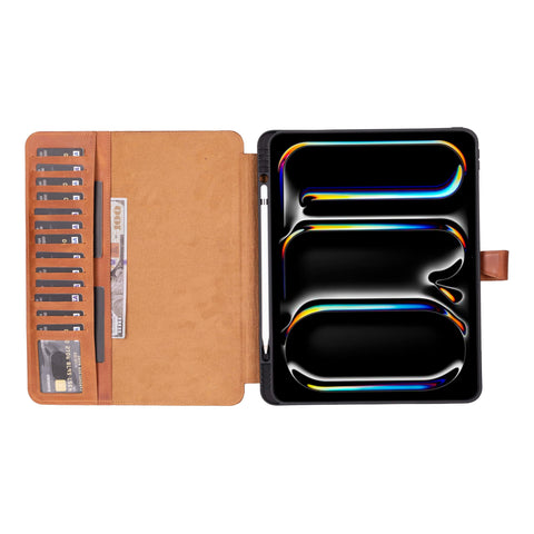 Parma Premium Leather Case for iPad Pro 13 Inch M4 (2024) with Pencil Holder, Handmade, Kickstand, Detachable Wallet, Full-Grain Leather, Compatible with Apple Pencil (USB-C), Antique Brown