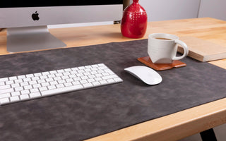 Customizable Genuine  Desk Mat - Charcoal / Leather