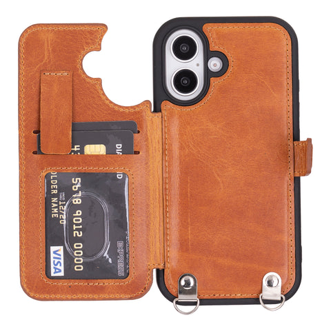 Fermo Funda de cuero para teléfono con billetera cruzada para iPhone 15 Plus