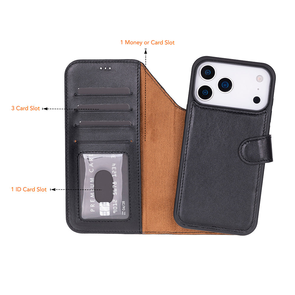 Magic iPhone 17 Pro Max Leather Detachable Wallet Case Black Magic iPhone 17 Pro Max Leather Detachable Wallet Case Black