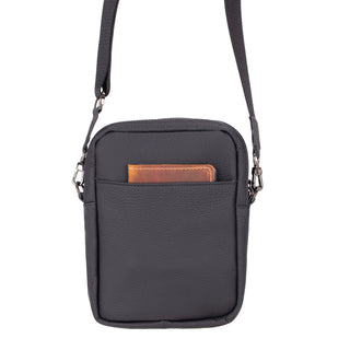 Pisa Genuine Leather Crossbody Bag - Shadow Black