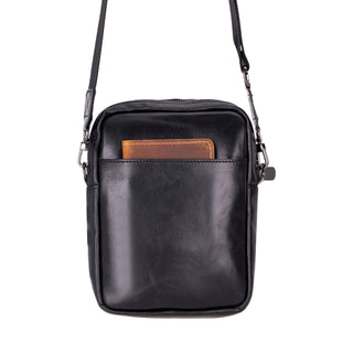 Pisa Genuine Leather Crossbody Bag - Black