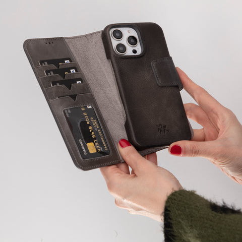 Funda tipo billetera de cuero desmontable con bloqueo RFID Ravenna para iPhone 15 Pro