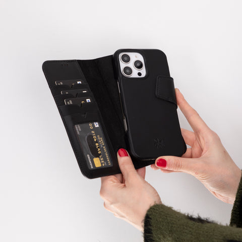 Funda tipo billetera de cuero desmontable con bloqueo RFID Ravenna para iPhone 15 Pro