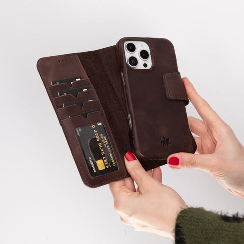 Funda tipo cartera de cuero desmontable con bloqueo RFID Ravenna para iPhone 15 Pro Max