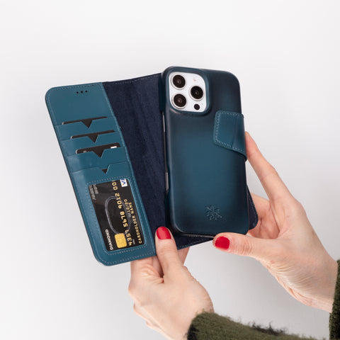 Funda tipo billetera de cuero desmontable con bloqueo RFID Ravenna para iPhone 15 Pro